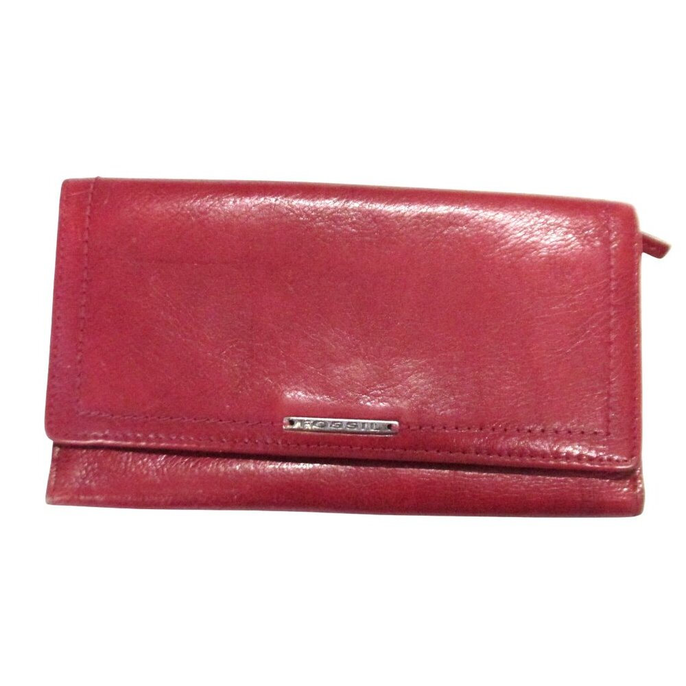 FOSSIL Womens Red Leather Tri Fold Wallet